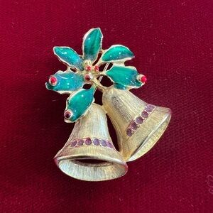 Vintage holiday bells brooch pin